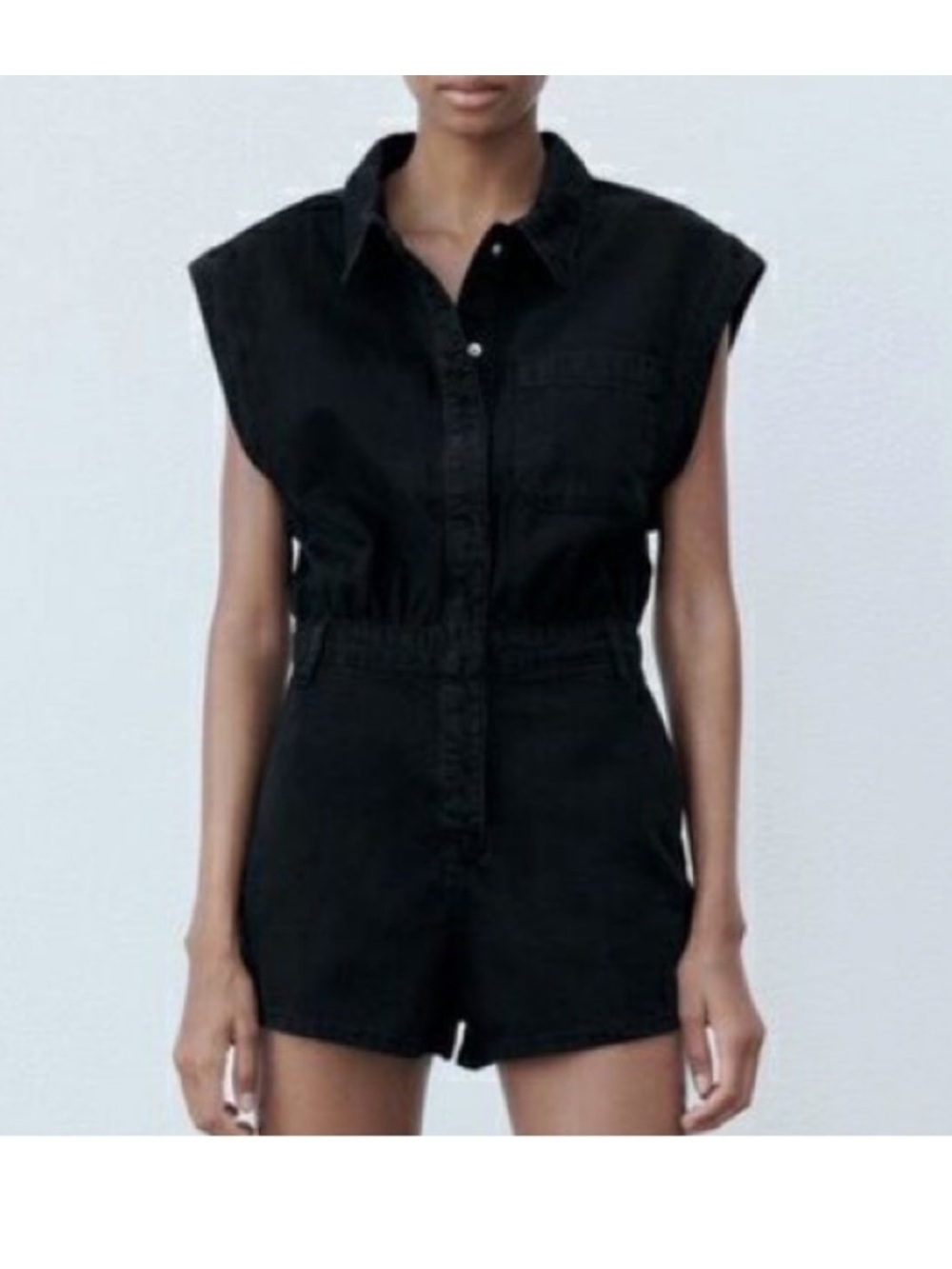 Zara Black Denim Collared Romper